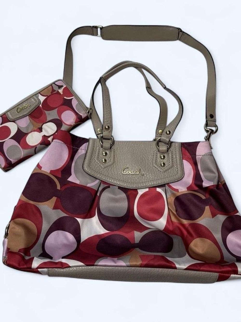 Coach Multicolor Ashley Scarf Print Sateen Satchel and Matching Wallet